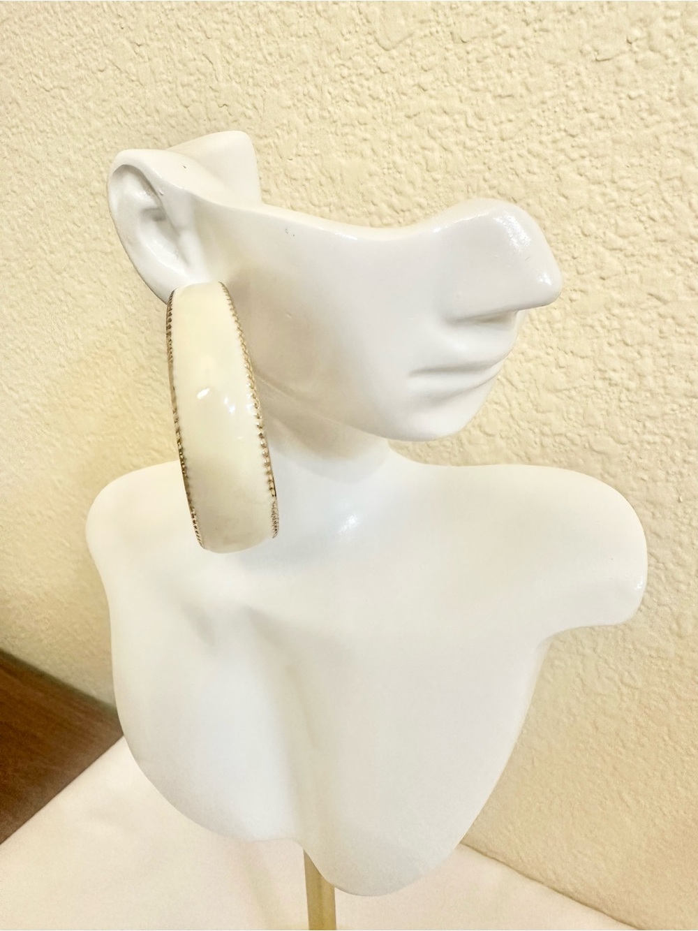 Oversized Cream Hoop Earrings - Gold Tone